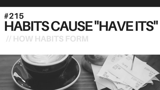 A cup of coffee and a stack of receipts, two habits, the subject of the blog on how habits form