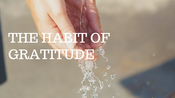 running water with white text over reading "a habit of gratitude"