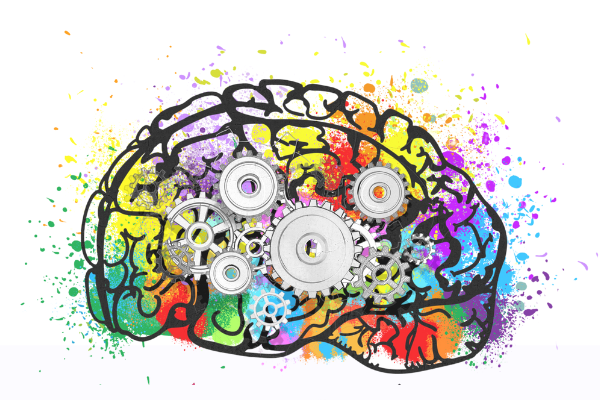 colorful brain with cogs representing personal development coaching